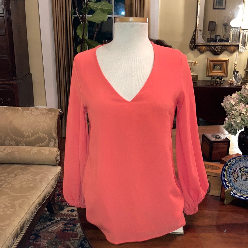 BELONGSCI Women's Casual lose shirt with Balloon Sleeve V-Neck Blouse